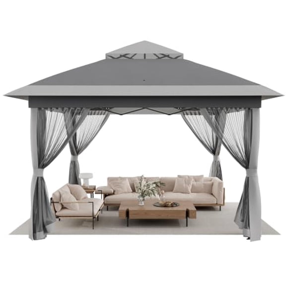 Aoxun 12x12 Pop Up Gazebo Canopy Tent with Mesh Netting, Beige & Coffee Waterproof Outdoor Gazebo for Patio, Backyard, Parties, Pop Up Tent with Wheeled Carry Bag