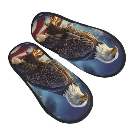 

KLL Night Sky Bald Eagle Slippers for Women Men House Slip on Indoor Outdoor Bedroom Furry Fleece Lined Ladies Comfy Anti-Skid Rubber Hard Sole-Medium