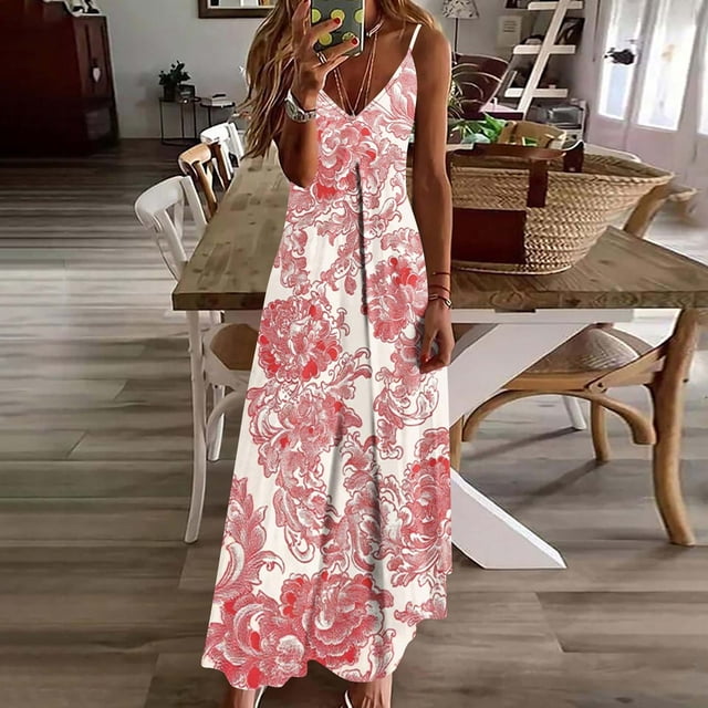 TaTaai Womens Fashion Floral Print Round Neck Sleeveless Maxi Dress Soft Breathable Lightweight Material Casual Daily Holiday Party Outfits Gift