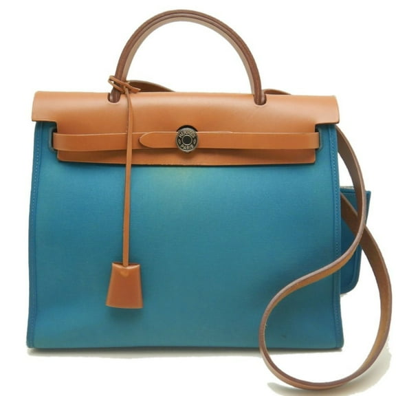 Pre-Owned HERMES Hermès Airbag PM Handbag, Toile Officier Leather, Turquoise,... (Good)