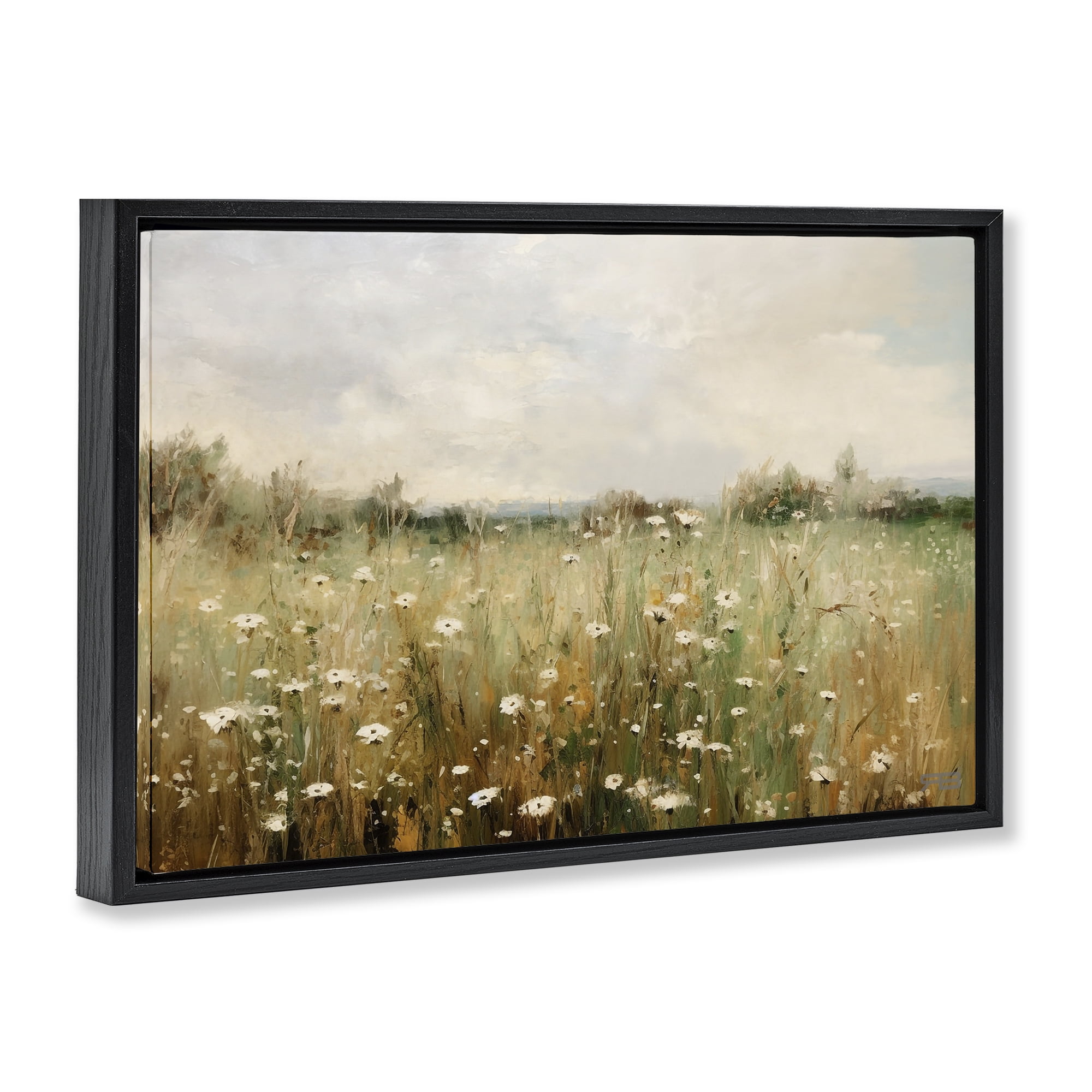 Stupell Industries Country Daisy Field Landscape Painting Black Floater Framed Art Print Wall Art, 25 x 17