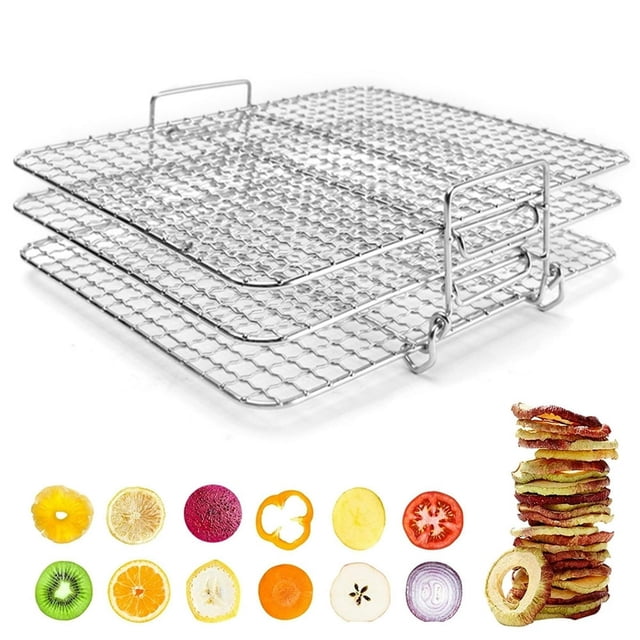 MesaSe Dehydrator Rack Large Capacity Food Dehydrator Stand Rack Stainless Steel Air Fryer Grill Stand Accessories 3 Layers Stackable Drying Rack Stacker Trays Kitchen Tool
