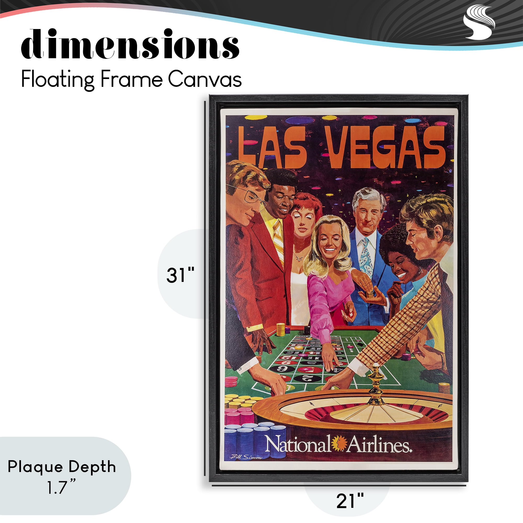 Stupell Industries Vintage Las Vegas Casino Black Framed Floater Canvas Wall Art, design by Vintage Posters