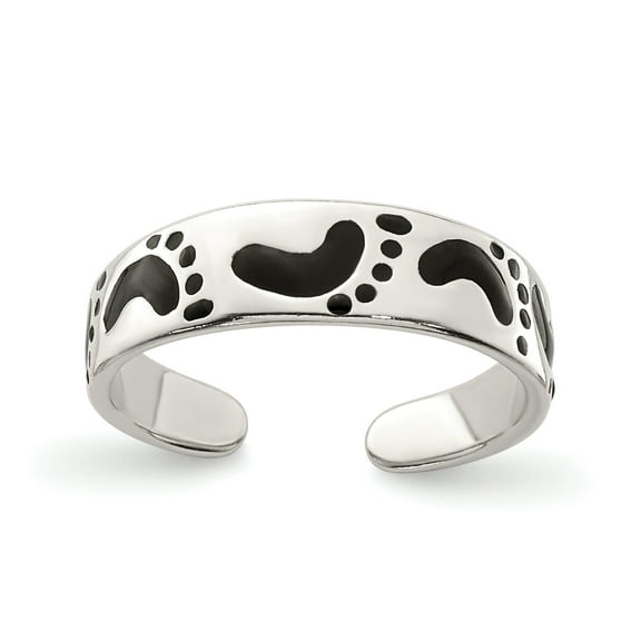 Primal Silver Sterling Silver Black Enameled Feet Toe Ring