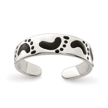 Primal Silver Sterling Silver Black Enameled Feet Toe Ring