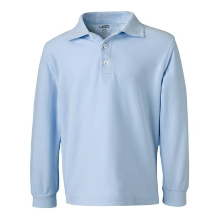 French Toast A9085 Boy's Long Sleeve Pique Polo - Light Blue - 7 - Small