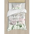 thumbnail image 1 of Flower Duvet Cover Set, Floral Pink Roses Tulips Abstract Garden Leaves with Petals and Buds Detailed Print, Decorative 2 Piece Bedding Set with 1 Pillow Shams, Twin Size, White, by Ambesonne, 1 of 3
