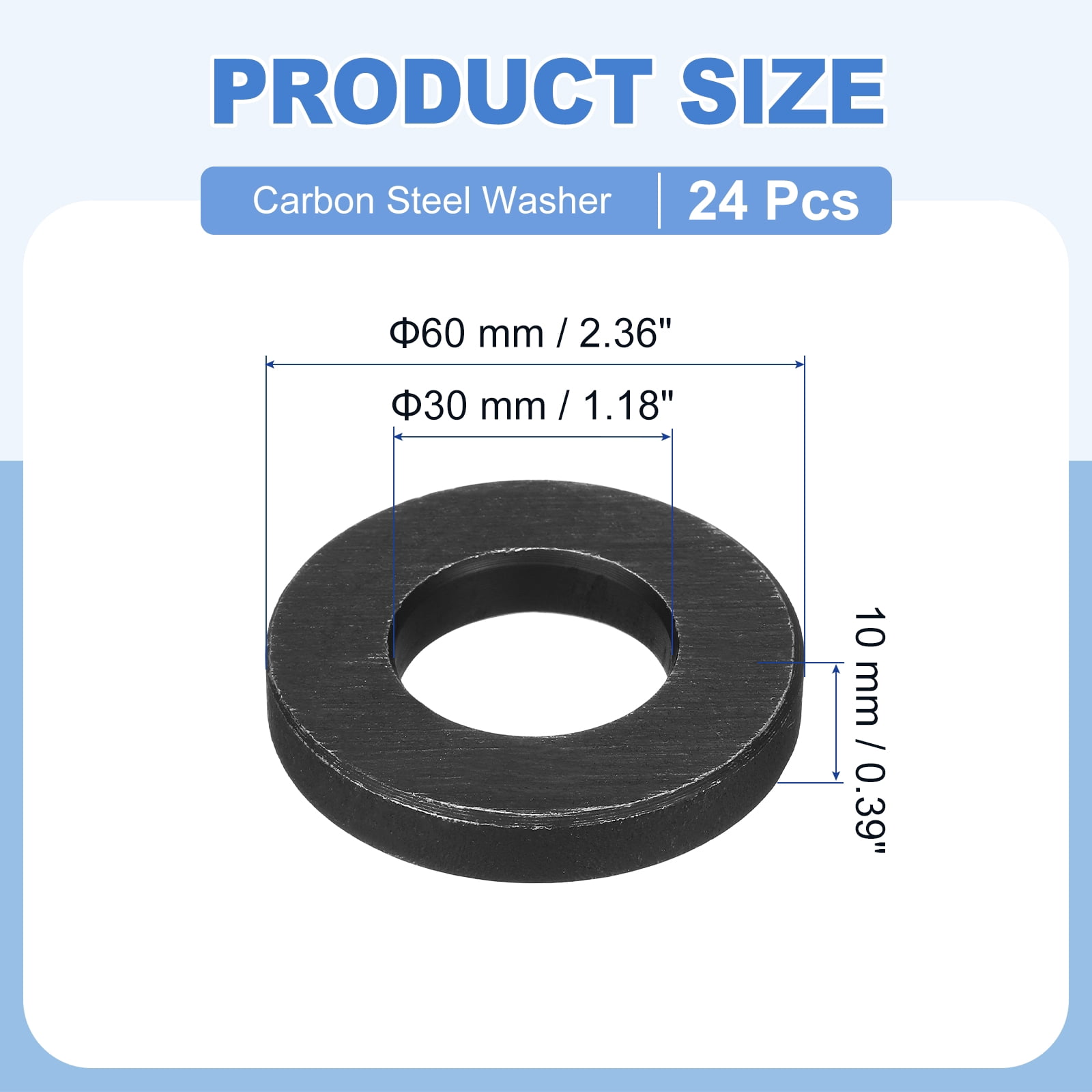 Uxcell 24pcs 1-3/16" Black Flat Washer for M30 Screw, Steel Metal Washers 30mm ID 60mm OD 10mm l for Industrial, Screws Bolts
