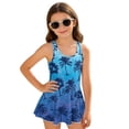 thumbnail image 4 of Xoenoiee Blue Palm Tree Print One Piece Swimsuit for Girl Soft Bathing Suit Casual Sleeveless Swim Dress Crewneck Swimwear for Summer Beach Vacation, 5-6 Years, 4 of 7