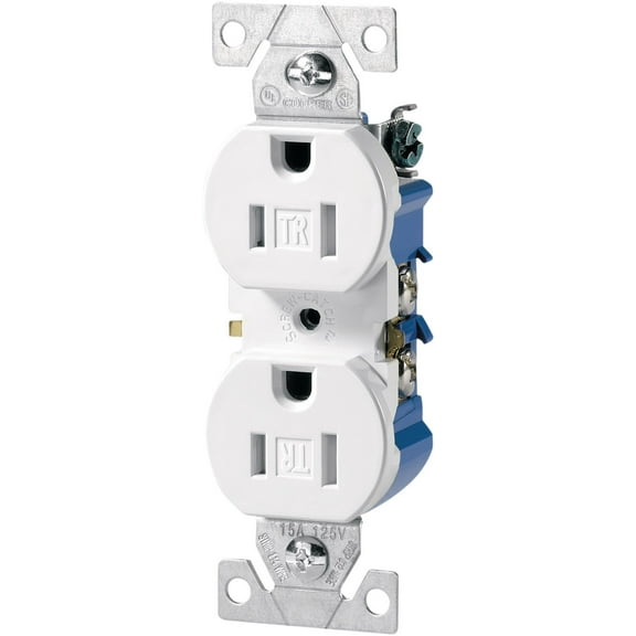 Eaton Wiring Devices TR270W-BOX Duplex Receptacle, PVC, White, 2-Pole, 3-Wire, 125 V, Push-in, Side Wiring, NEMA: 5-15R