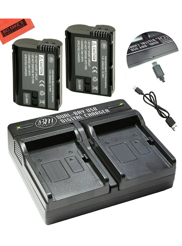 BM Premium Pack of 2 EN-EL15 Batteries and USB Dual Battery Charger Kit for Nikon D7500, 1 V1, D500, D600, D610, D750, D800, D810, D810A, D850, D7000, D7100, D7200 Digital SLR Cameras