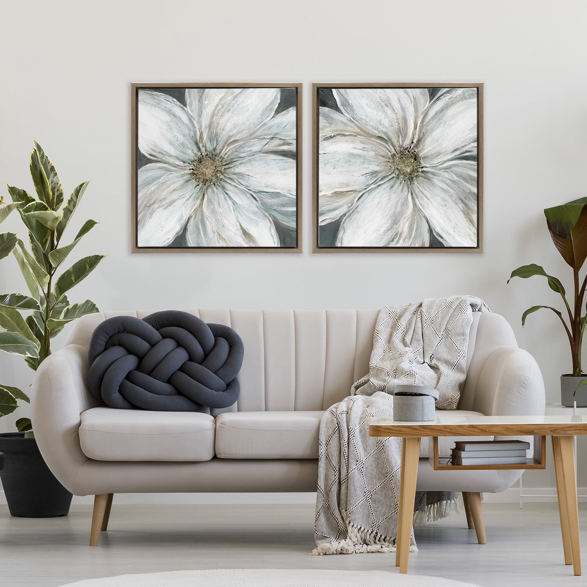 Stupell Industries Soft White Blossoms Closeup 2 Piece Brown Framed Floater Canvas Set, design by Carol Robinson