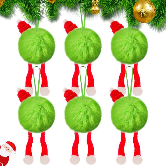 6 adornos navideños peludos verdes para árbol de Navidad | Bolas navideñas de felpa suave con cintas para colgar | Decoración festiva para árboles, coronas, guirnaldas y centros de mesa |