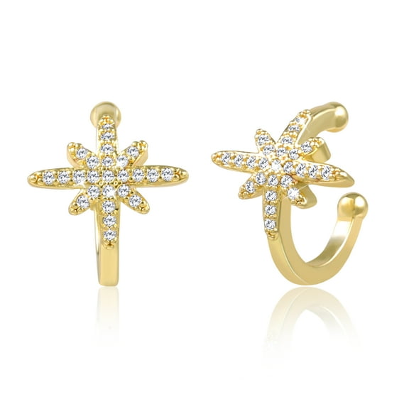 Alexcraft Cuff Earrings for Women Non Piercing 14K Gold Plated Cubic Zirconia Ear Cuffs Non Pierced Clip on Cartilage Earring