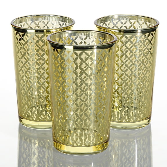 Richland Gold Lattice Glass Candle Holder - Large Set of 6