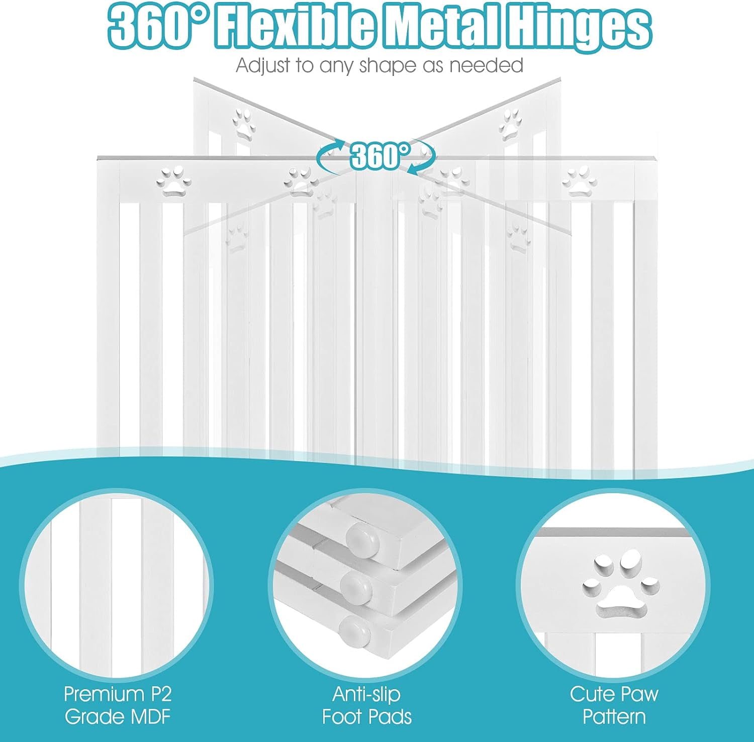 Freestanding Dog Gate, 3 Panel 60 in Wide 36 in Tall Pet Gates for Dogs, Dog Fences Indoor for House, Stairs, Doorways, White