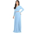thumbnail image 4 of KOH KOH Long Sleeve Modest Fall Winter Evening Flowy Empire Waist Full Floor Length Cocktail Formal V-Neck Tall Maxi Dress Gown Abaya For Women Sky Baby Light Blue Small US 4-6 NT021, 4 of 6