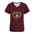 thumbnail image 5 of lcziwo Womens Scrub Tops 2025 Mardi Gras Printed Summer Shirts Stretchy V Neck Short Sleeve Nursing Scrubs Blouse with Pockets Wine M, 5 of 6