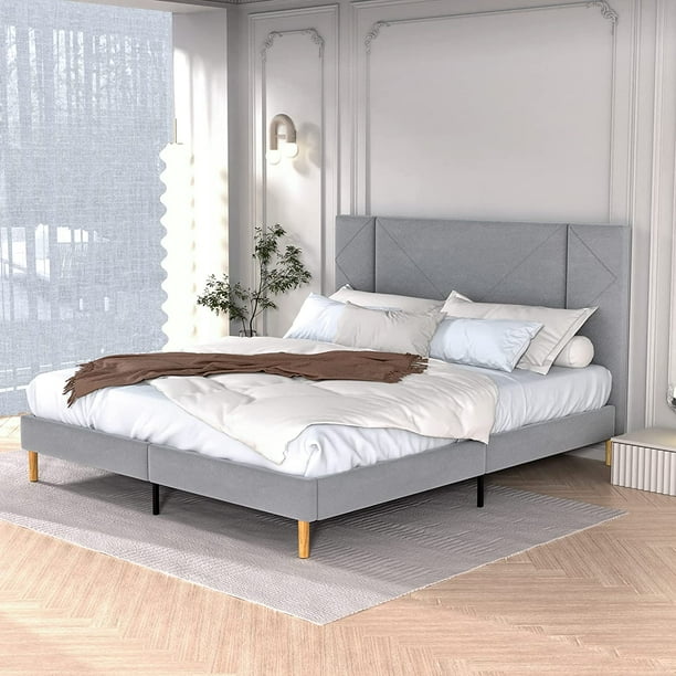 Flolinda Full Size Bed Frame with Headboard, Soft Velvet Upholstered