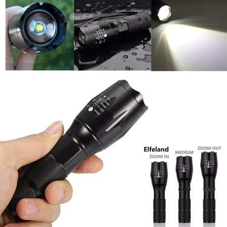 Elfeland 3000 Lumens LED Flashlight Tactical Torch Light 5 Modes Zoomable Focus Waterproof T6 LED Lamp Light For Outdoor (Not Included (Best 3000 Lumen Flashlight)