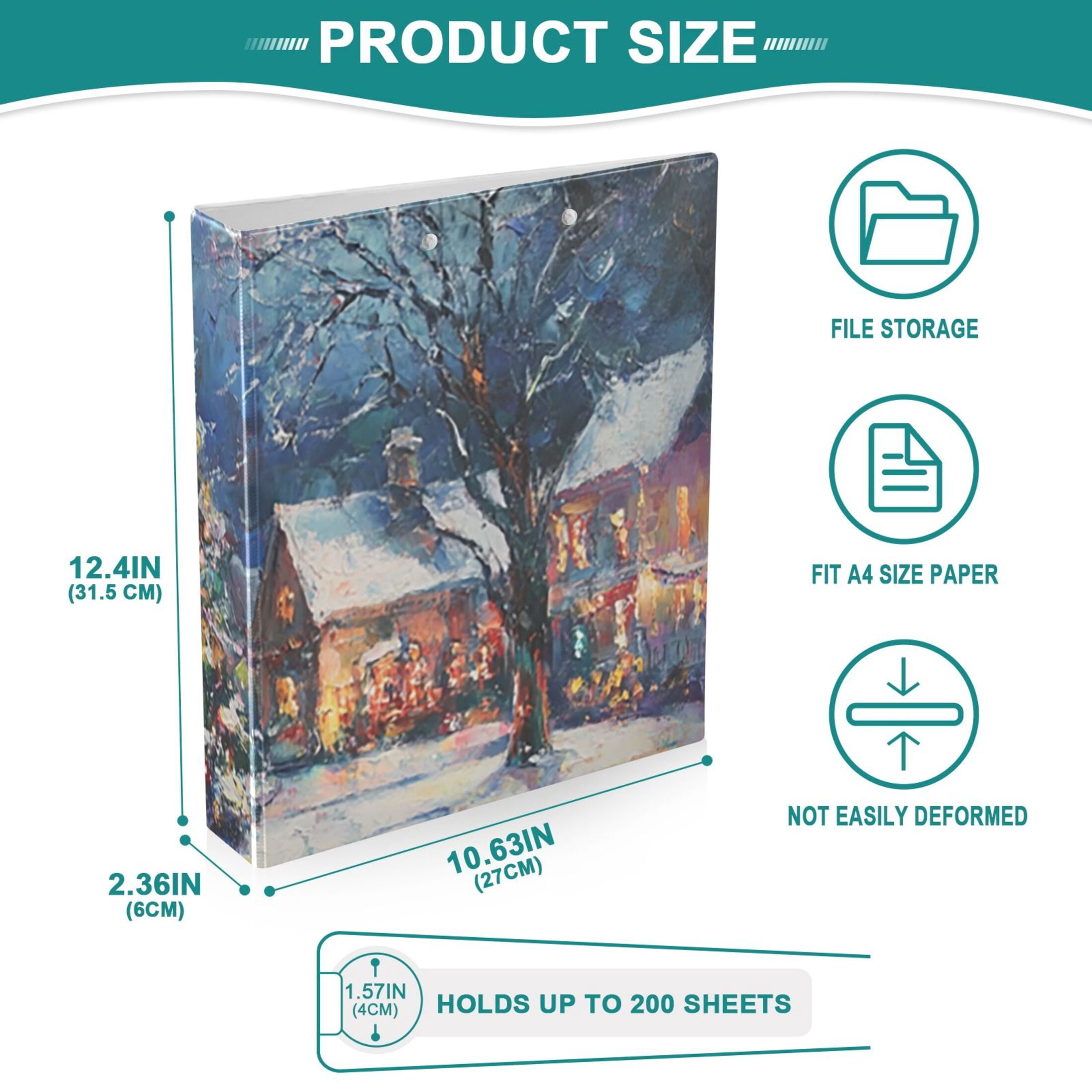 Christmas Trees and Houses 3 Ring Binders 1.5 inch Hardcover File Folders with Interior Pockets A4 Size Organizer for School Office Hospital Set of 2