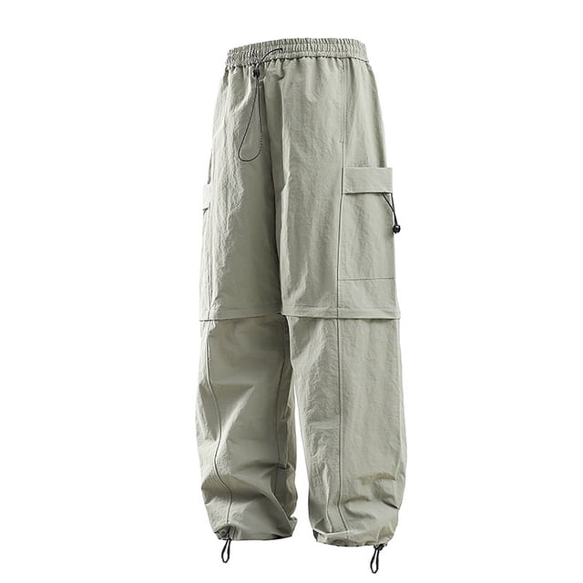 toraway Cargo Pants for Men Tall Male Straight Leg Cargo Slacks Solid Color Loose Wide Leg Slacks M