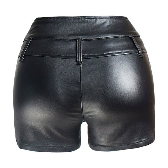 Riforla Women's Lederhosen High Waist Stretch Slim Lift Motorcycle PU Pants Shorts for Women Black L