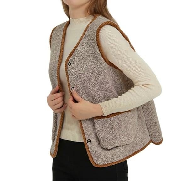 Gaexia Vest for Women Winter,Winter Shearling Vest Warm Lined Sleeveless Jacket Cozy Outerwear Cold Weather Fashion Tank Top