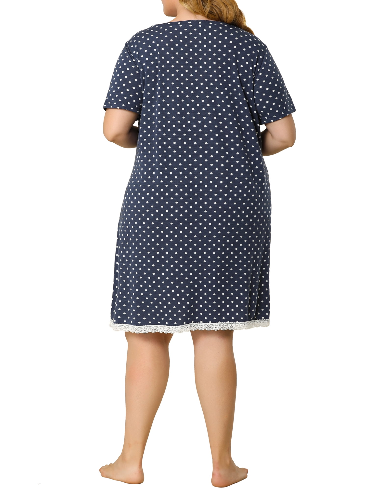 DARING DIVA Women's Plus Size Soft Short Sleeve Lace Trim Pajama Dress 3X Navy Blue