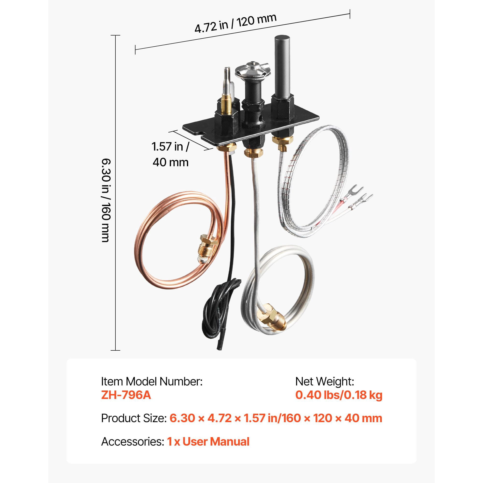 Natural Gas Fireplace Pilot Assembly, Three 24in Parts + 25in Ignitor, Thermocouple Thermopile OEM Replacement for Gas Fireplace Heating Stove Insert