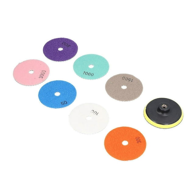 7Pcs Diamond Polishing Pads Wet Dry Polish Kit Grit 1Pc Backer Grinding Granite Marble 4in