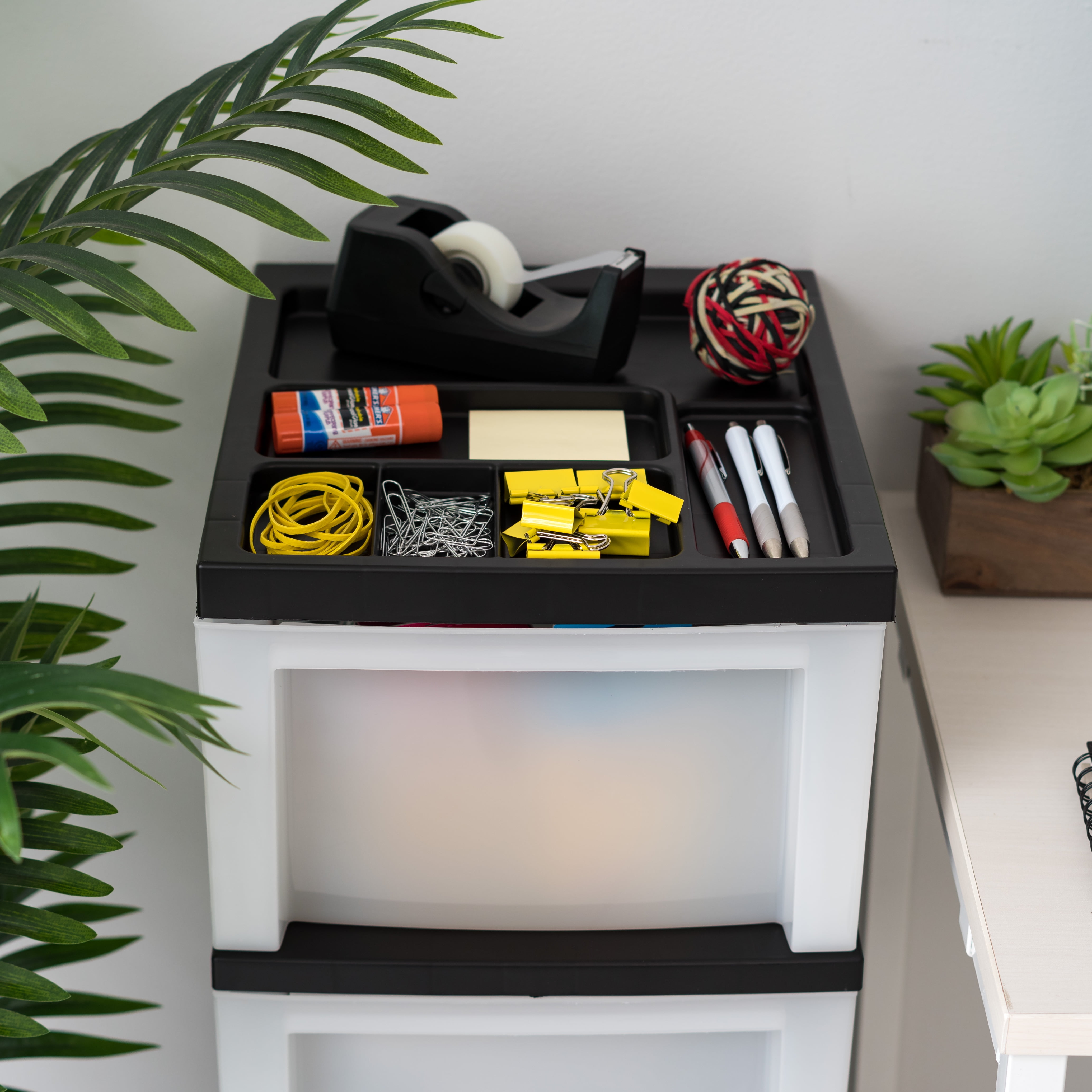 IRIS 4-Drawer Narrow Plastic Storage Drawer Cart with Organizer Top, Black