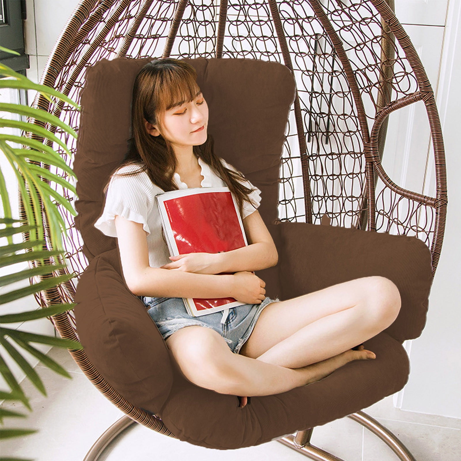 Leodye Outdoor Hanging Egg Chair Cushion Replacement, Thicken Egg Chair Cushion Waterproof Basket Eggs Chairs Cushion with Headrest Pillow, Cushions for Hanging Eggs Chairs Swing