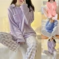 thumbnail image 2 of Pajamas for Women 2 Piece Flannel Pajama Set Cozy Cute Cartoon Print Sleepwear Loungewear Soft Nightwear for Ladies Plus Size Sleepwear 2 Piece Pants Pjs Set Purple XL, 2 of 5