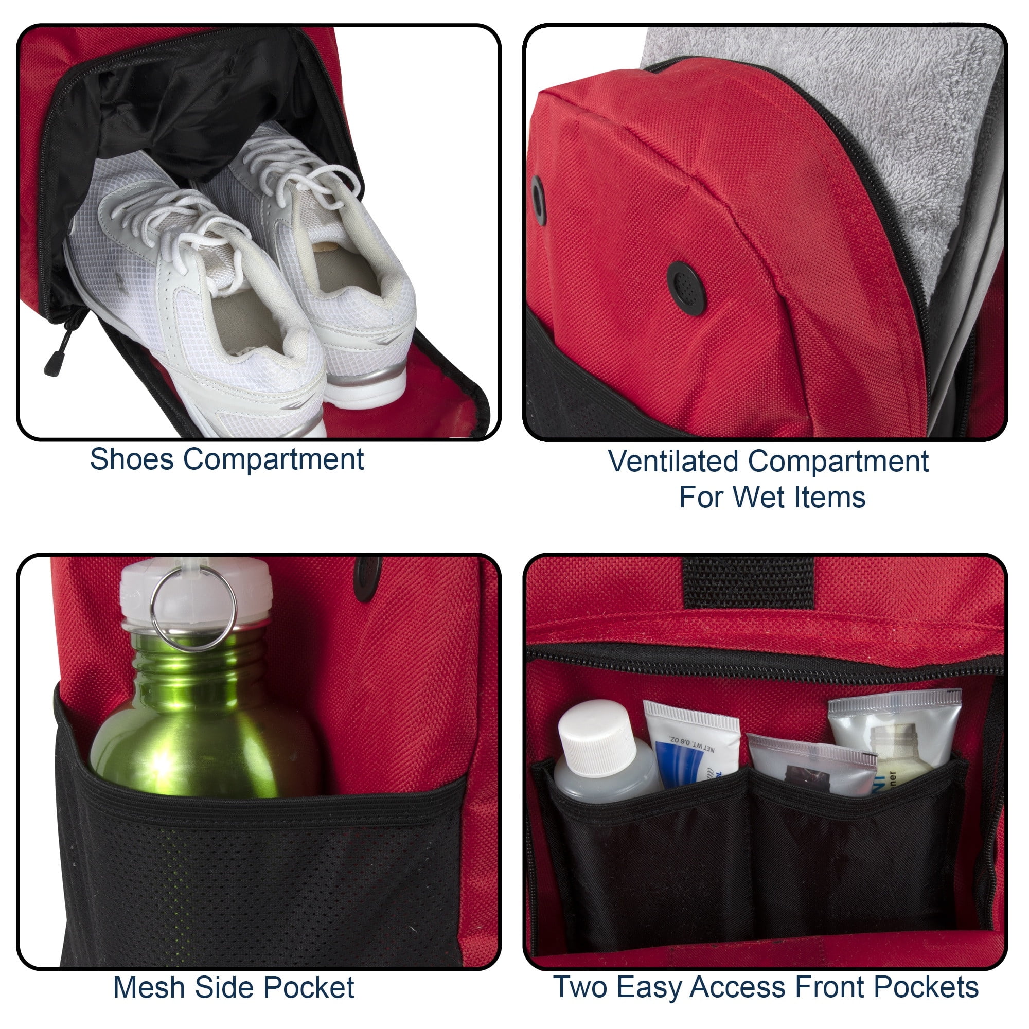 Summit Ridge 22"L Duffel Bag 38 Liter Capacity for Gym Clothes, Sports Equipment, Towels, Sneakers, Travel, Commute in Red