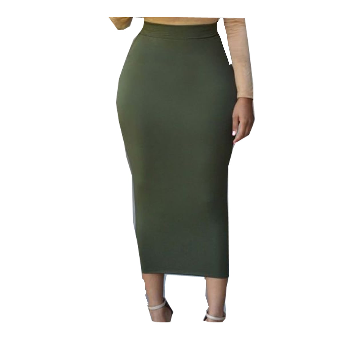 Women High Waist Slim Thick Skirt Body Stretch Long Maxi Pencil Skirt ...