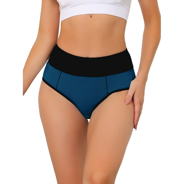 INSPIRAR CHIC Ropa Interior de Mujer Control de Abdomen de Cintura Alta Braguitas de Color Bloque M Azul Oscuro