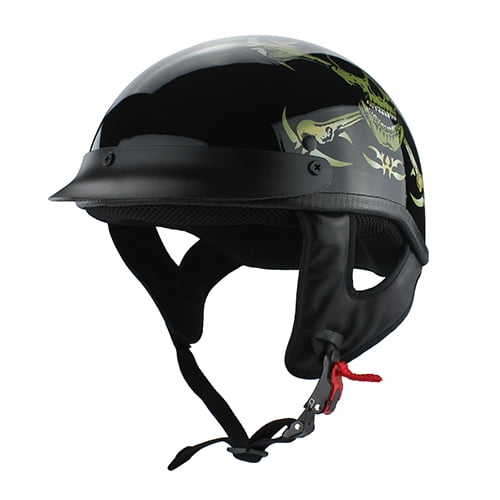 Gloss Black Motorcycle Skid Lid Helmet Skull & Bones DOT Approved