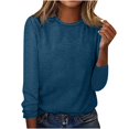 thumbnail image 2 of Aloohaidyvio Women's Basic Tops Solid Color Long Sleeve Shirts Round Neck Casual T Shirts,2024 Fall Winter Clothes Navy L, 2 of 4