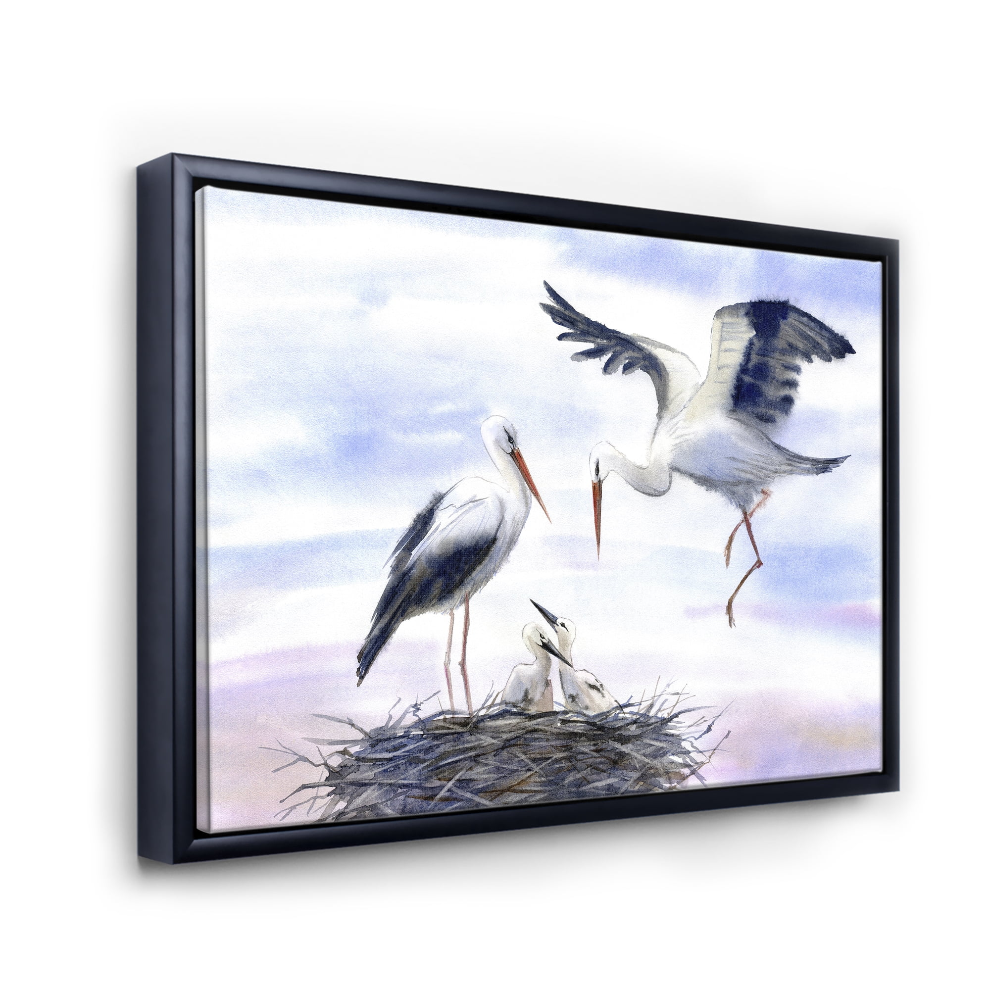 Designart 'Storks With Babies In The Nest' Farmhouse Framed Canvas Wall Art Print