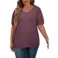 thumbnail image 3 of JWD Plus Size Tops For Women Summer Blouse Waffle Knit Short Lace Sleeve Shirts Plus Size Womens Clothes, 3 of 5