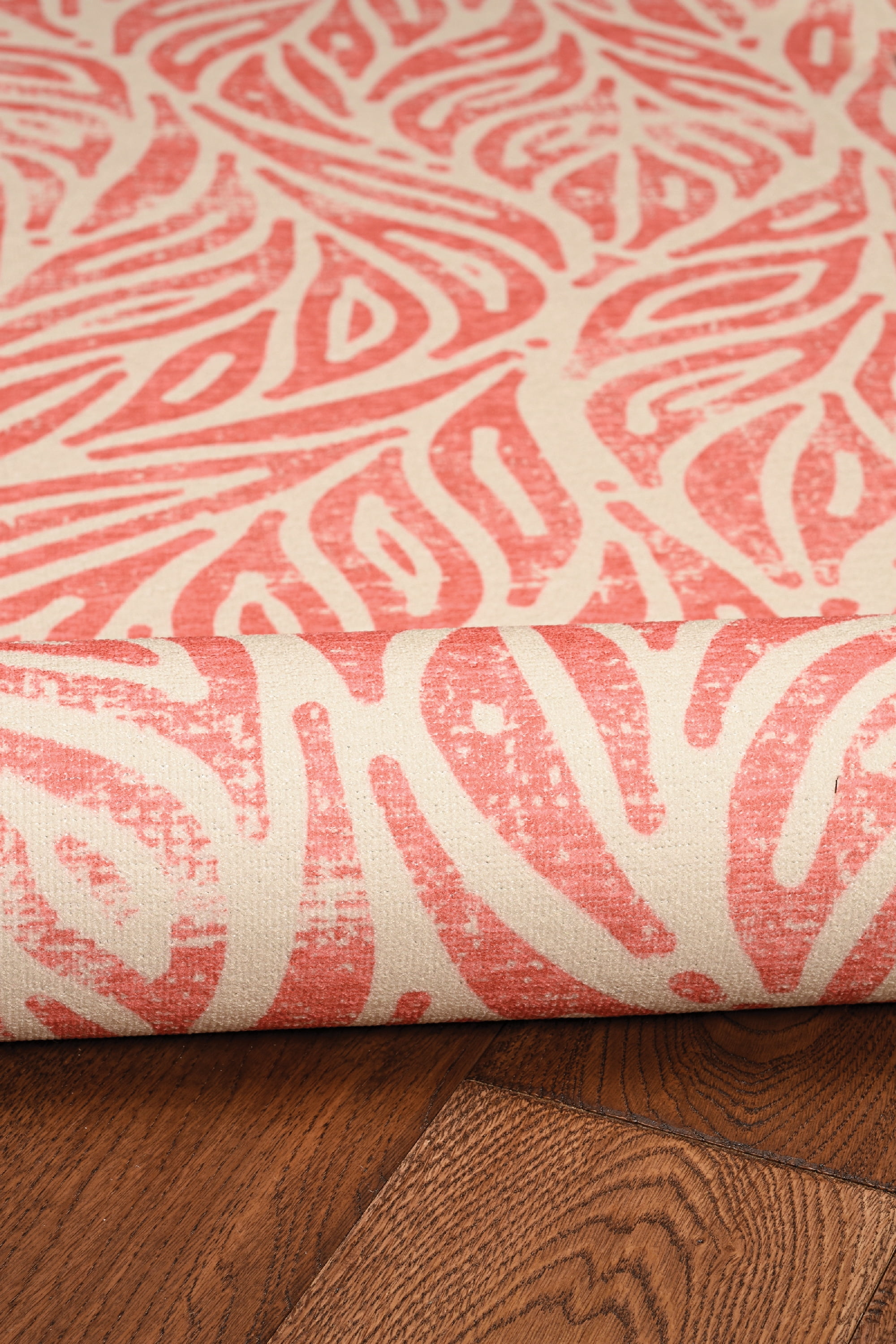 Linon Home Décor Washable Leona Area Rug or Runner Collection, Ivory and Coral, 2' x 8'