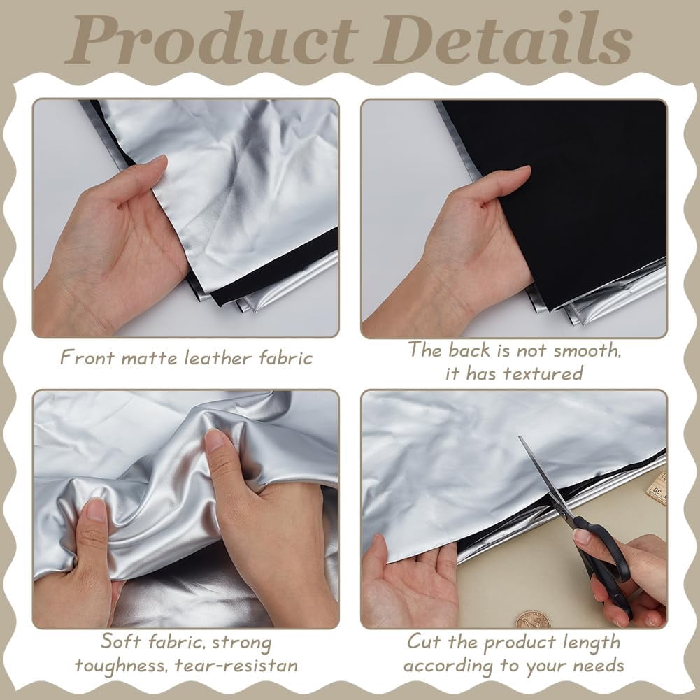 4-Way PU Imitation Leather Fabric 39x57inch PU Leather Silver Color Artificial Leather Fabric Soft and Smooth Leather for Sofa Handbag Handmade DIY Craft Projects