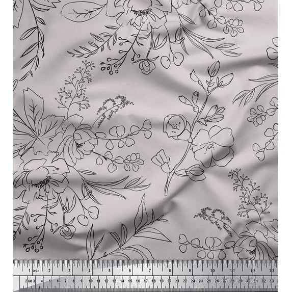 Soimoi Gray Heavy Canvas Fabric Flower Watercolor Fabric Prints by Yard 58 Inch Wide