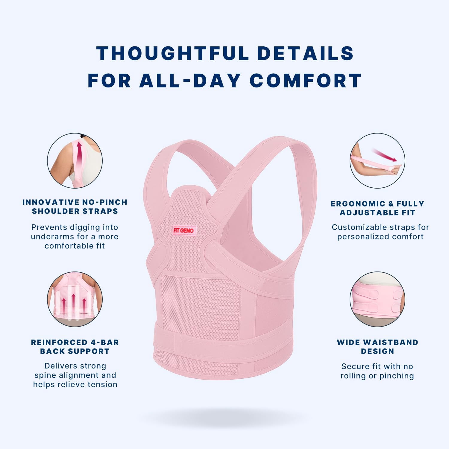 Fit Geno Back Brace and Adjustable Posture Corrector And Trainer for Women and