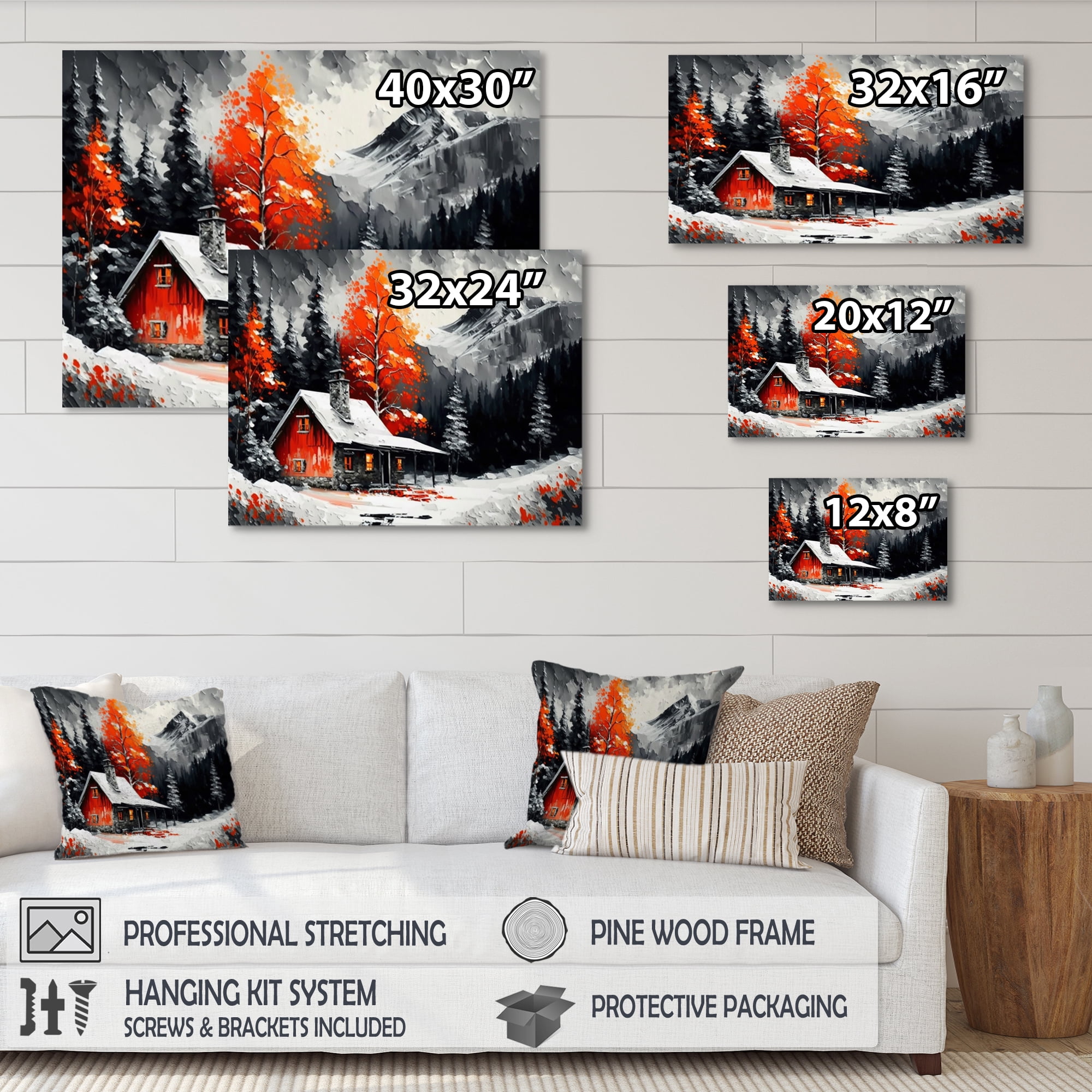 Designart Cabin In The Woods In Winter IV Canvas Wall Art