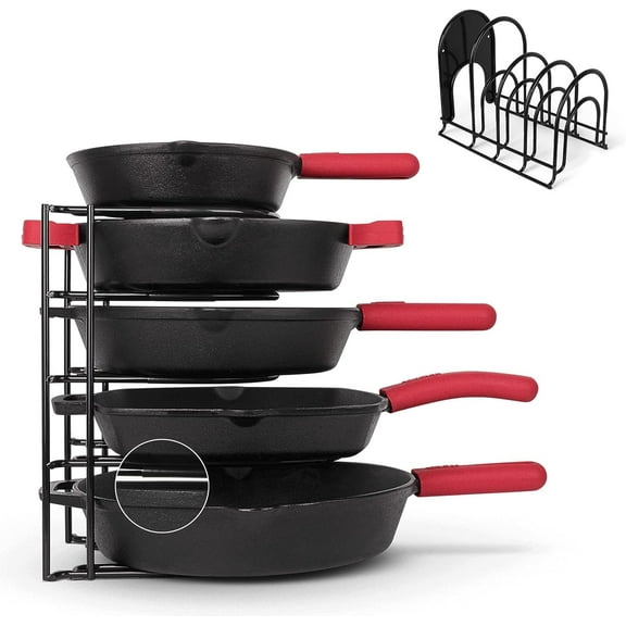Cuisinel 5-Tier Pan Rack Silicone Coated Cookware Organizer for Cast Iron Skillets & Pots, 12.2" Black