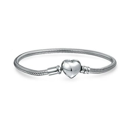 Sterling Silver Heart Clasp Snake Chain Starter Charm Fits European Beads Bracelet For Women Teen Strong 925 Sterling Silver Heart Clasp ()