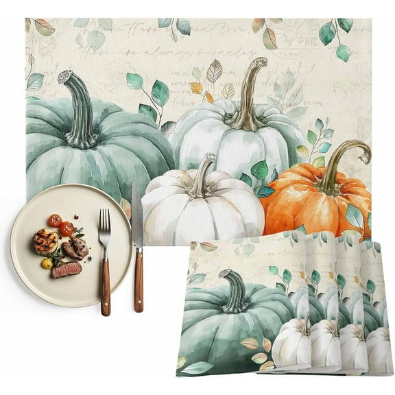 Yuimbexy Pumpkin Grass Green Eucalyptus Leaves Placemats Set of 4