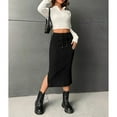 thumbnail image 5 of Yokua Women Stretchy Casual Ribbed Knit Sexy Side Split Bodycon Midi Sweater Skirts, 5 of 15